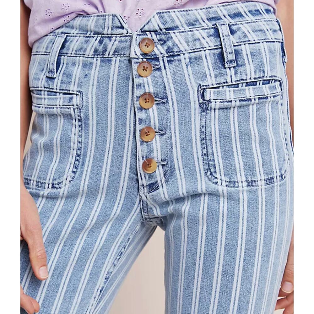 Anthropologie Pilcro High-Rise Striped Acid Wash Slim Jeans Pants Size 27 Blue